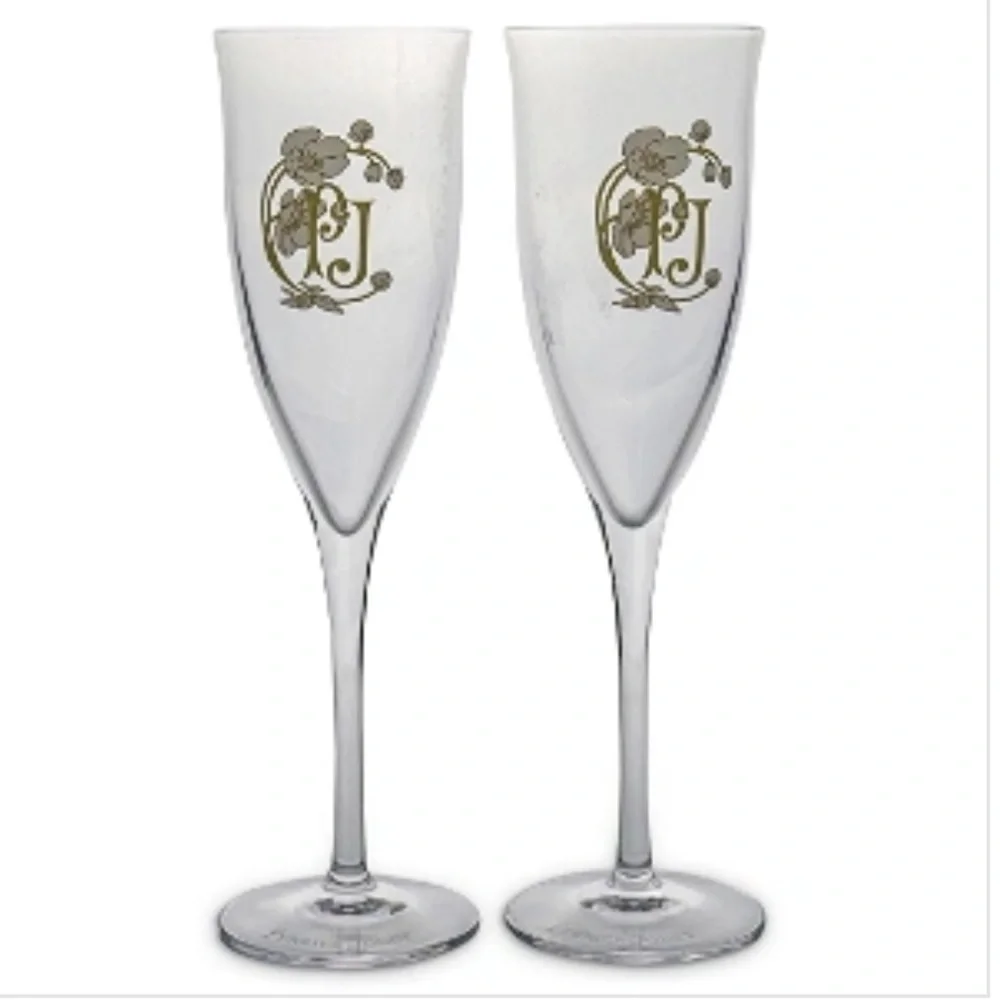 Perrier Jouet Champagne Wine Glass Flute Belle Époque PJ Logo France Set of 2